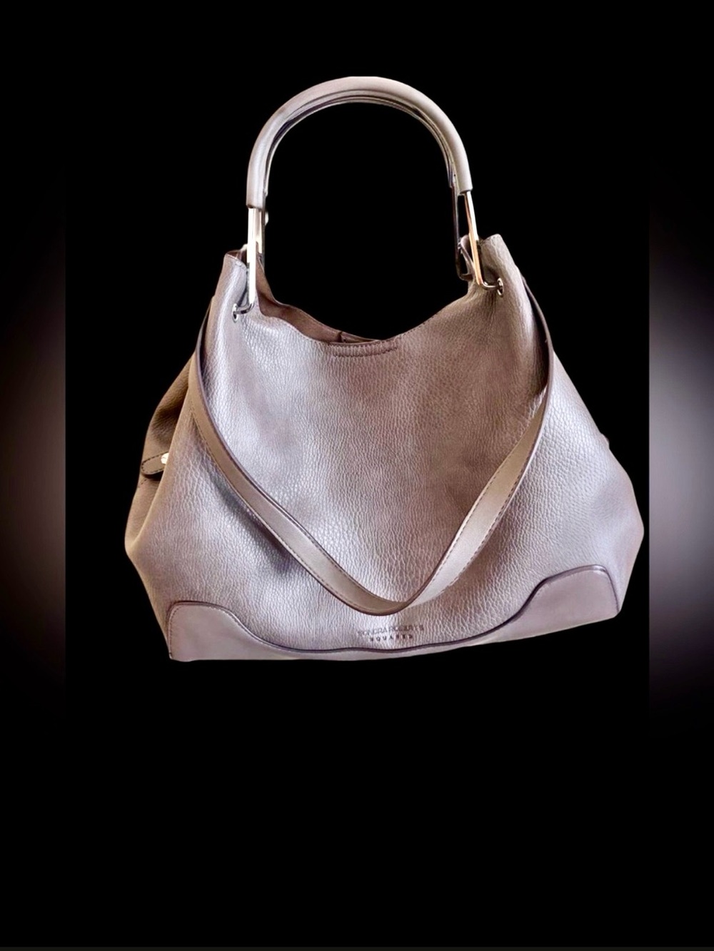 Sondra Roberts “Squared” TAUPE (Grey) Pebbled Vegan Leather Shoulder Hobo Tote
